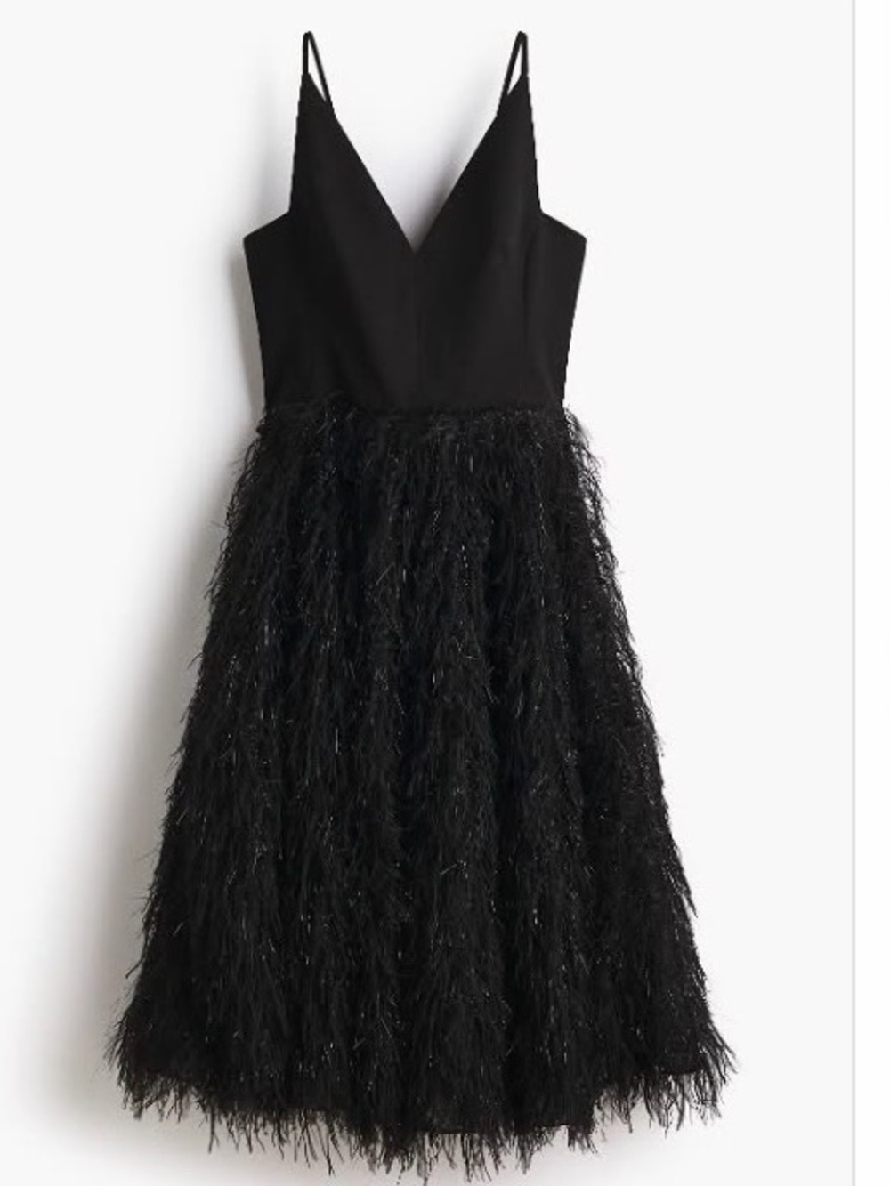 H&M Black Feather-Trim V-Neck Mini Dress with Spaghetti Straps